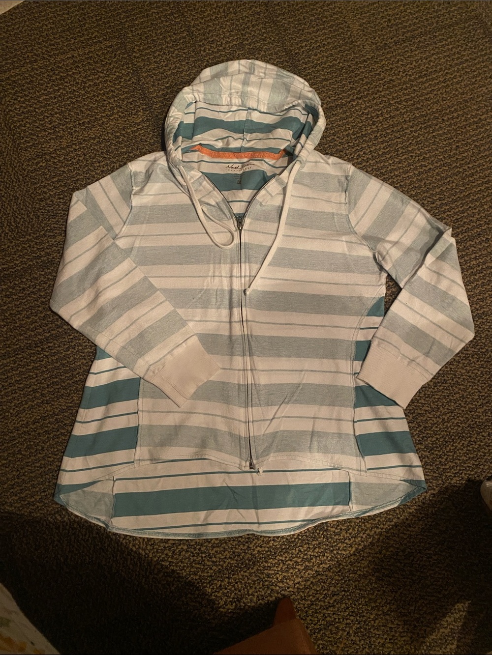 Striped Zip Hoodie teal white